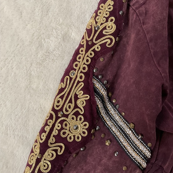 Free People Golden Quills Embroidered Military Parka Jacket Boho Hooded Coat - Picture 7 of 16